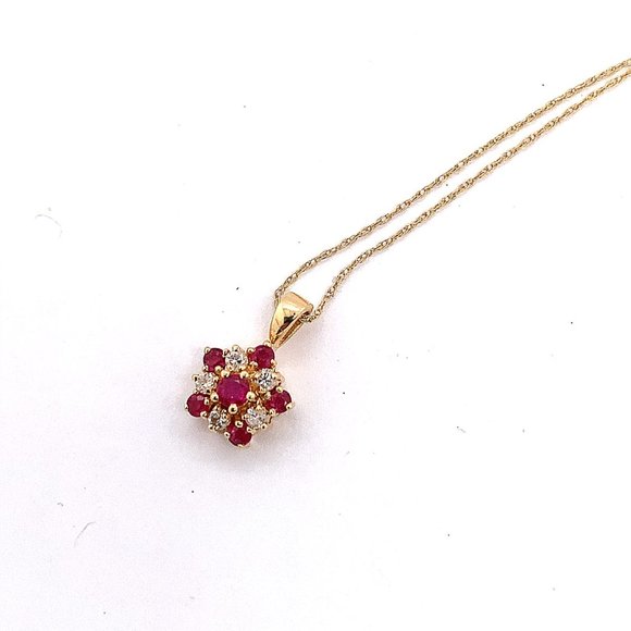 Ruby and Diamond Star Shaped Pendant Necklace in 14K Yellow Gold - Picture 3 of 4